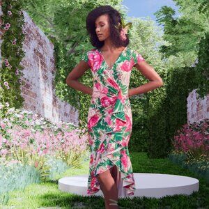 Tadashi Shoji Cap Sleeve Faux Wrap Dress NWT Size Large (12)